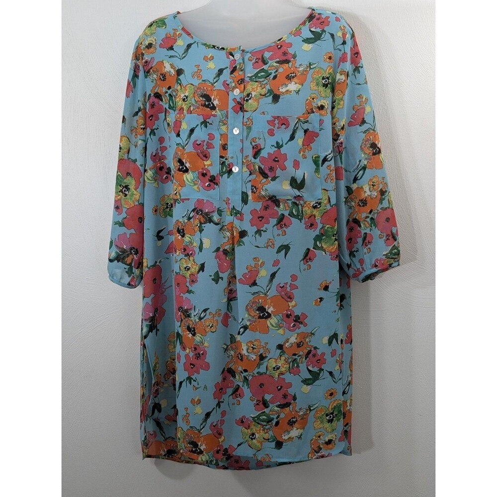 Fig & Flower Womens 1X Blouse/Tunic Floral Boho Breezy Prarie Vacation Ready